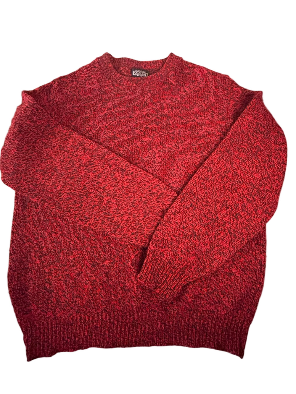 Men’s Lands End Vintage Wool Sweater Size XL Long Red Black Made In USA
